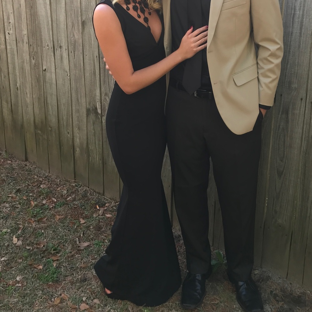 Solid black halter long dress